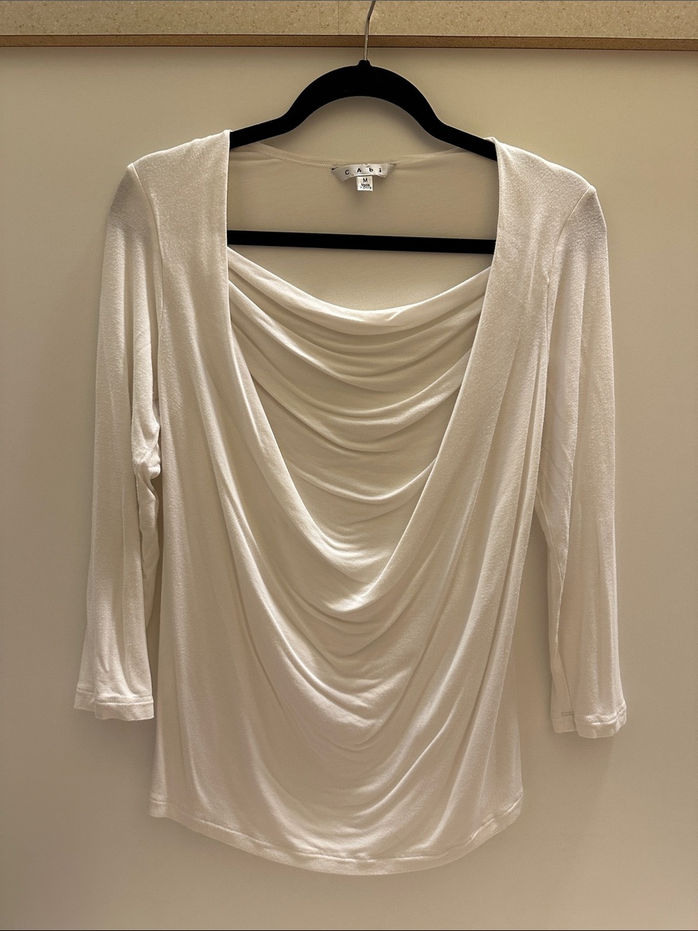 CAbi Cream Drape-Front Long Sleeve Top
